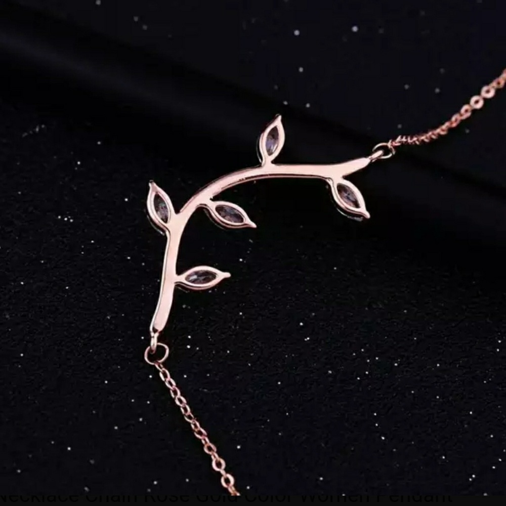 Rose Gold Leaf & Branch Marquise Diamond Necklace - Picture 7 of 8